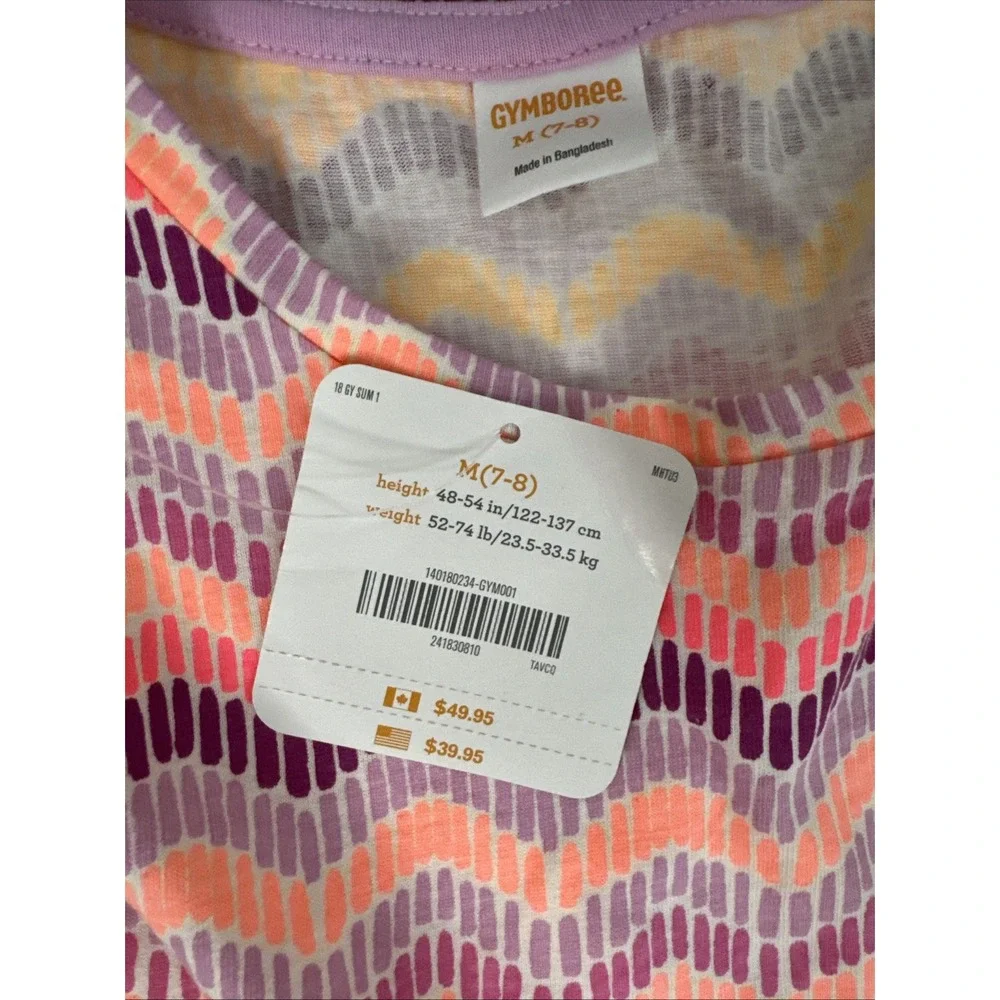 Gymboree Girls Short Sleeve Dress Zig Zag Waves Neon Pink, Purple Size M 7/8 NWT